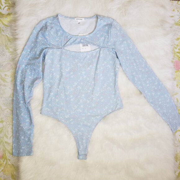 NWT Cottagecore Blue ditsy floral long sleeve bodysuit Cut Out Bodycon - Picture 5 of 5